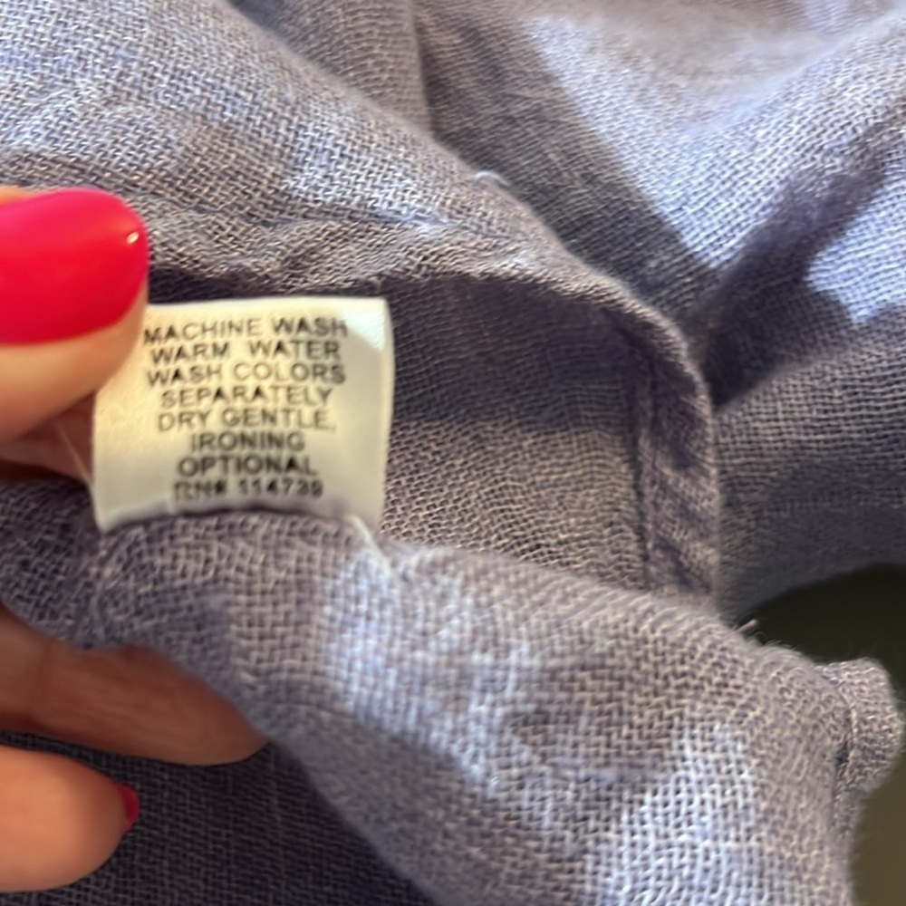 Flax Light Purple Linen Short Sleeve Button-Down Top - Picture 8 of 9